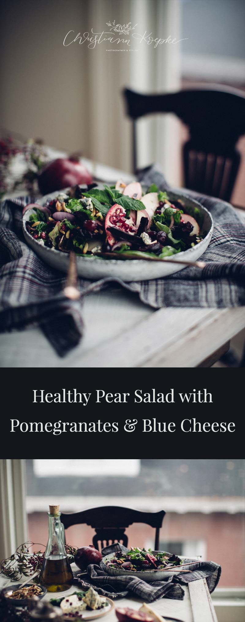 Healthy Pear Salad with Pomegranates and Blue Cheese - Christiann Koepke