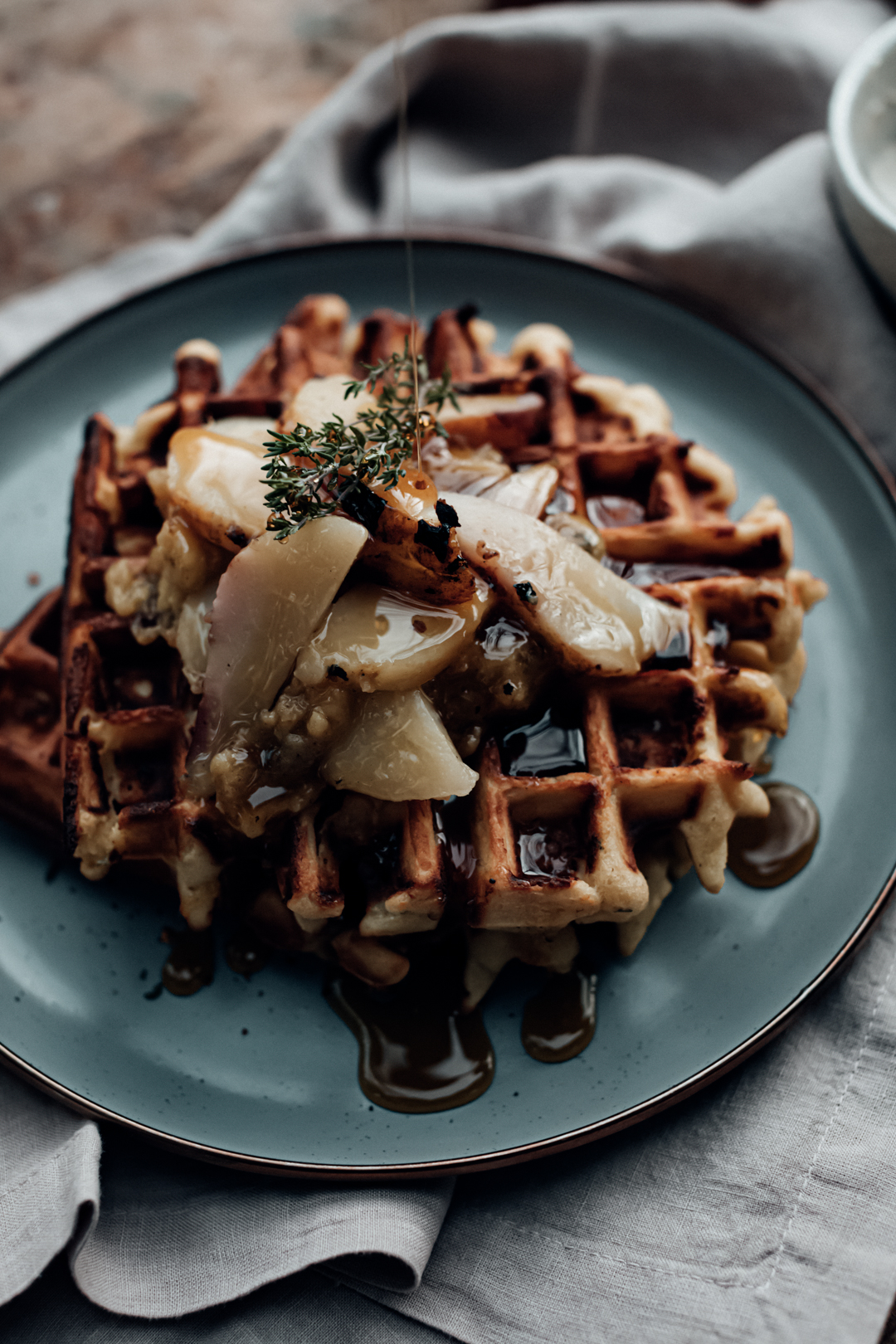 Apple Cheddar and Thyme Waffles