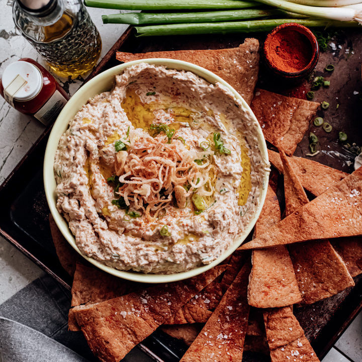Five Onion Dip with Easy Homemade Pita Chips